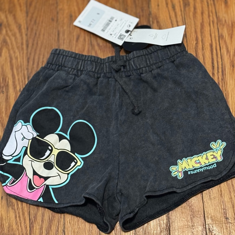 NWT Zara Mickey Mouse Black Shorts Size 7 Adjustable Waist